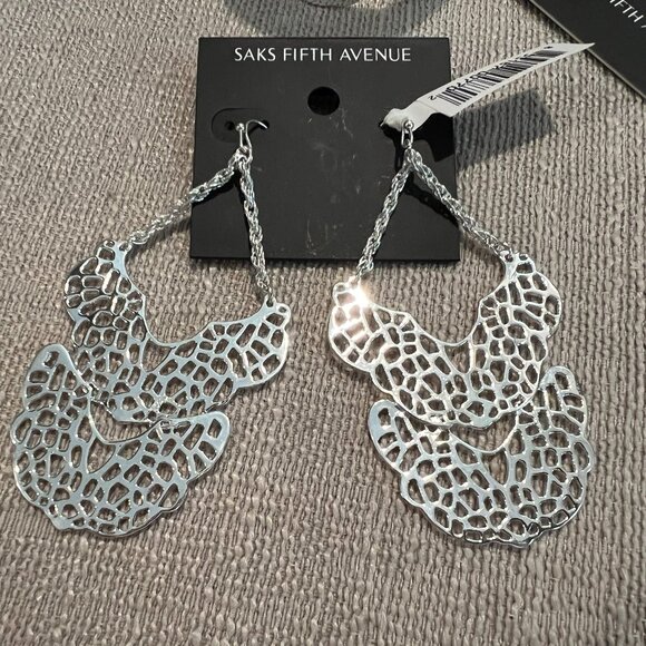 SAKS Silver Cuff Bracelet & Earrings - Picture 4 of 4